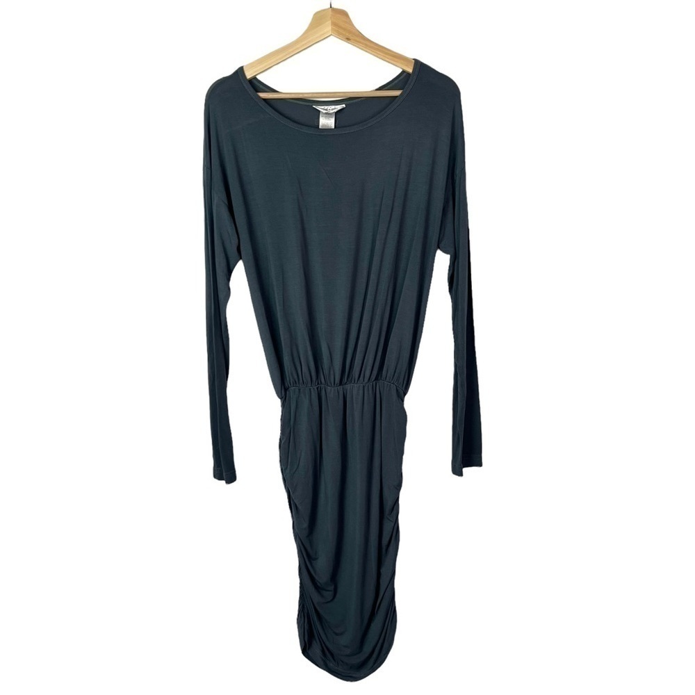 Hard Tail Blue Gray Ruched Cinched Side Long Sleeve‎ Knee Length Dress S